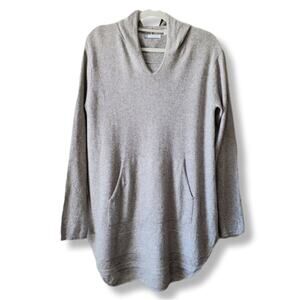 Women Pomegranate Cashmere Hoodie Pullover Sweater M Gray Neutral Scandi Cozy